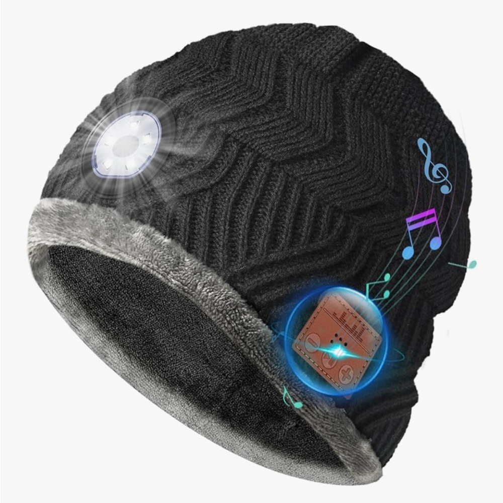 Black Bluetooth Beanie with Gray Trim
